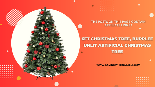 6ft Christmas Tree, BUPPLEE Unlit Artificial Christmas Tree