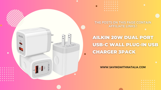 AILKIN 20W Dual Port USB-C Wall Plug-in USB Charger 3Pack